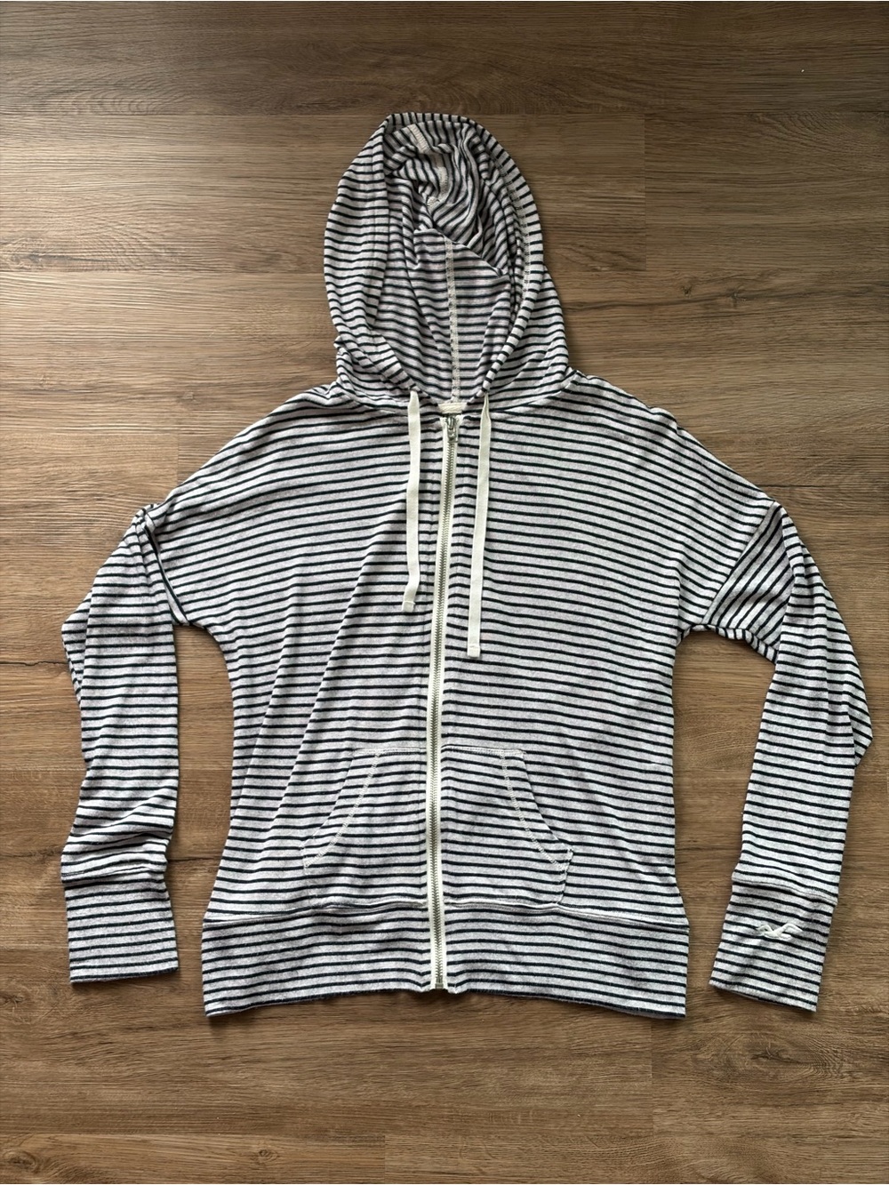 Vintage 2000's Hollister Thin Striped Zip Up Hoodie Y2K Coastal Indie Sleaze